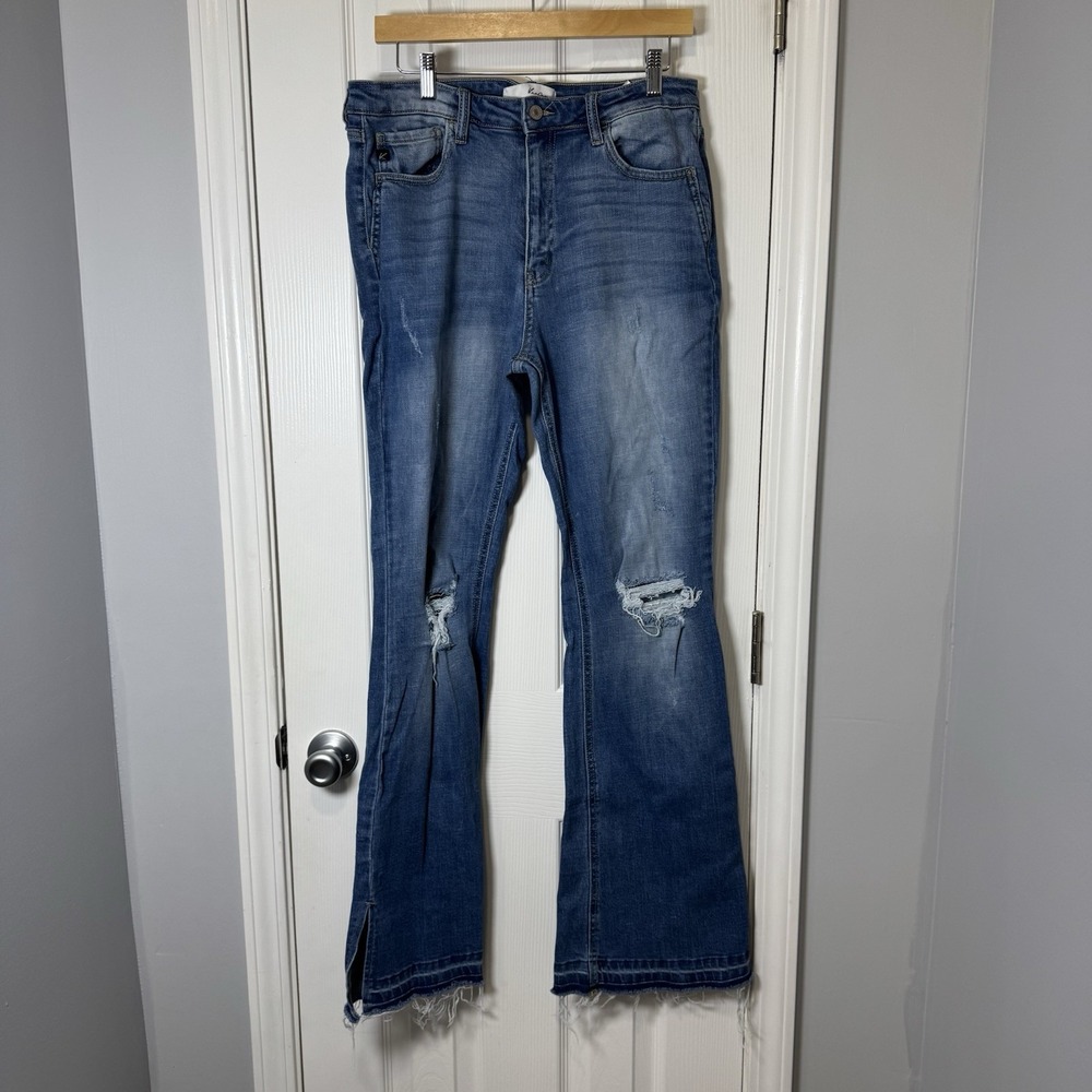 KanCan Bailey High Rise Flare Leg Distressed Slit Cuffs Jeans Womens‎ 30 13